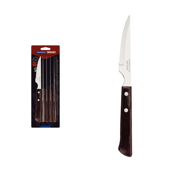 Conjunto de Facas para Churrasco Tramontina com Lâminas em Aço Inox e Cabos de Madeira Tratada Polywood Castanho 6 Peças