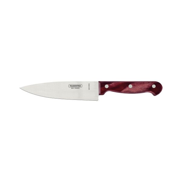 Faca Chef Tramontina Polywood com Lâmina em Aço Inox e Cabo de Madeira Vermelho 6"