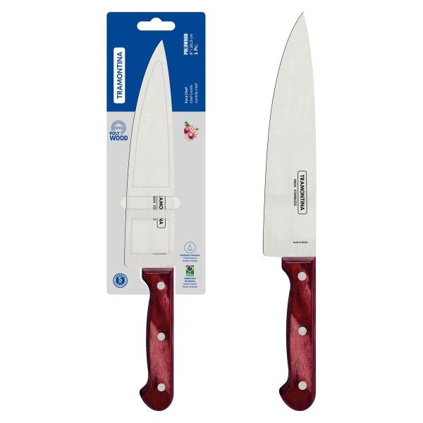 Faca Chef Tramontina Polywood com Lâmina em Aço Inox e Cabo de Madeira Tratada Vermelho 8"