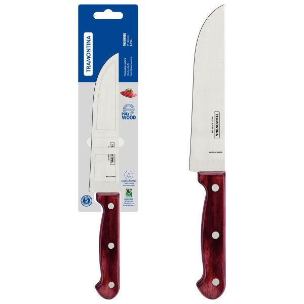 Faca para Cozinha Tramontina Polywood com Lâmina de Aço Inox e Cabo de Madeira Tratada Vermelho 6"