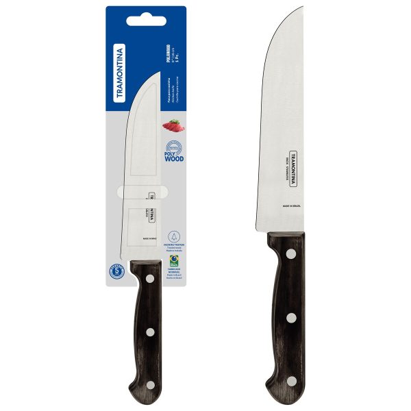 Faca para Cozinha Tramontina Polywood com Lâmina de Aço Inox e Cabo de Madeira Tratada Castanho 6"