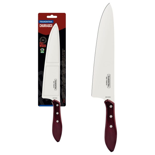 Faca para Carne Tramontina com Lâmina em Aço Inox e Cabo de Madeira Tratada Polywood Vermelho 10"