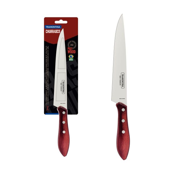 Faca para Carne Tramontina com Lâmina em Aço Inox e Cabo de Madeira Tratada Polywood Vermelho 8"