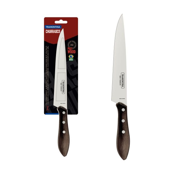 Faca para Carne Tramontina com Lâmina em Aço Inox e Cabo de Madeira Tratada Polywood Castanho 8"