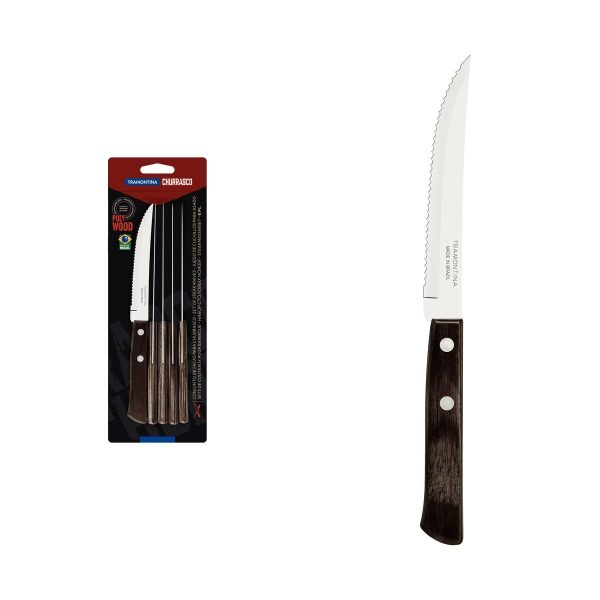 Conjunto de Facas para Churrasco Tramontina em Aço Inox com Cabo Castanho Polywood 6 Peças