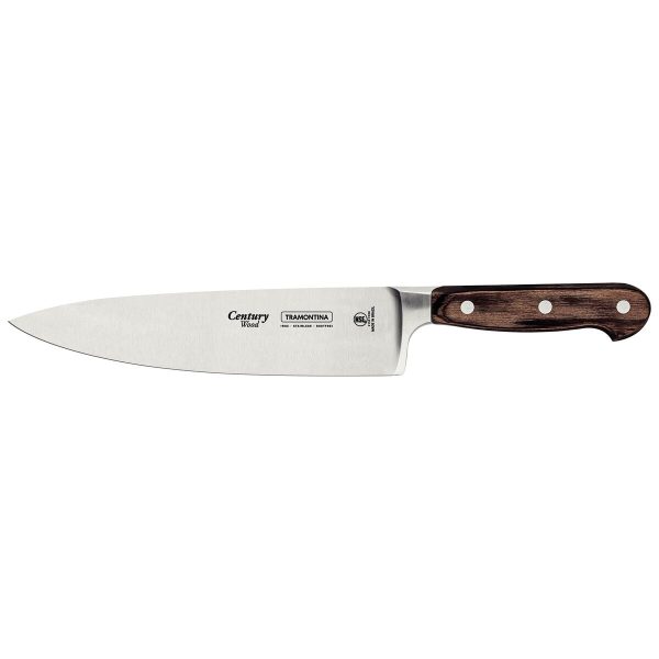 Faca Chef Tramontina Century Wood com Lâmina em Aço Inox e Cabo de Madeira Tratada Castanho 8"