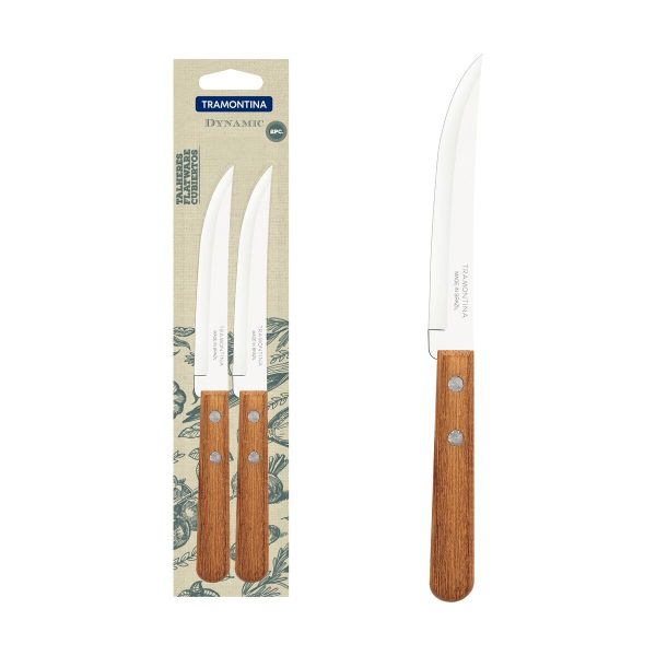 Conjunto de Facas para Churrasco Tramontina Dynamicn com Lâminas de Aço Inox e Cabos de Madeira Natural 2 Peças