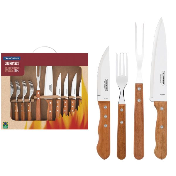 Kit para Churrasco Tramontina Dynamic com Lâmina em Aço Inox e Cabos de Madeira Natural 10 Peças