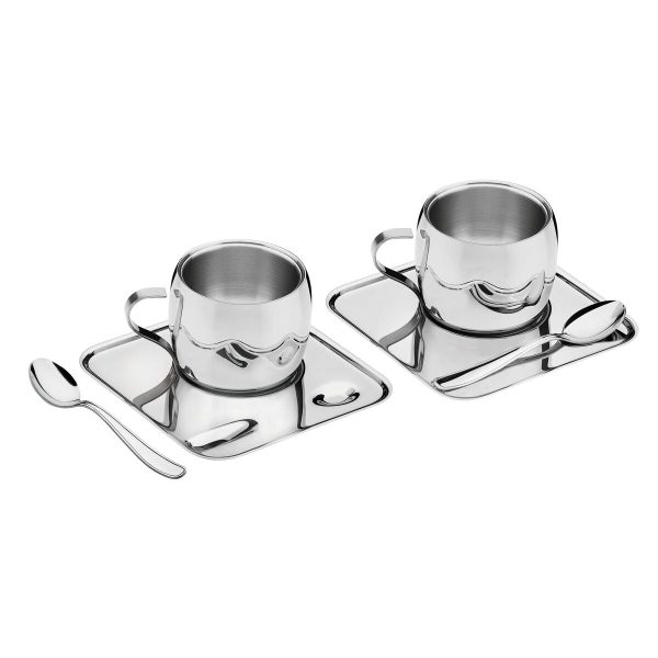 Kit para Café Tramontina em Aço Inox Acabamento Brilho com Xícara Píres Quadrado e Colher 6 Peças