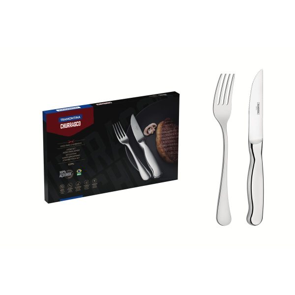 Jogo para Churrasco Tramontina Classic em Aço Inox Facas Jumbo Fio Serrilhado Acabamento Alto Brilho 12 Peças