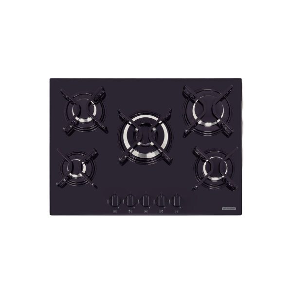 Cooktop a Gás Tramontina Penta em Vidro Temperado Preto com Trempes em Aço Carbono e Acendimento superautomático 5 Queimadores