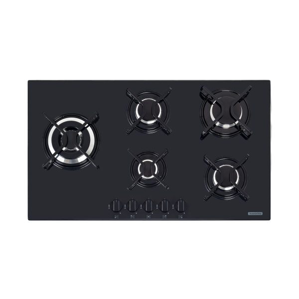 Cooktop a Gás Tramontina Penta Side Plus em Vidro Temperado Preto com Trempes em Aço Carbono e Acendimento superautomático 5 Queimadores