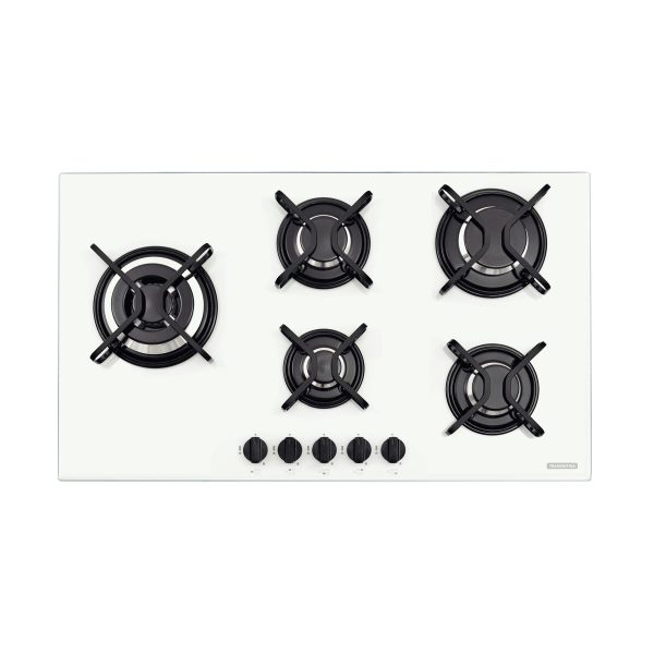 Cooktop a Gás Tramontina Penta Side Plus em Vidro Temperado Branco com Trempes em Aço Carbono e Acendimento superautomático e 5 Queimadores