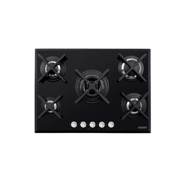 Cooktop a Gás Tramontina Design Collection Penta Glass Flat em Vidro Temperado e Trempes em Ferro Fundido com Acendimento Automático 5 Queimadores