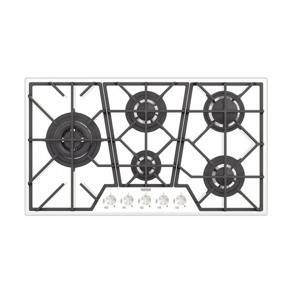 Cooktop a Gás Tramontina Design Collection Penta Glass Full 5 GG W 90 em Vidro Temperado e Trempes em Ferro Fundido