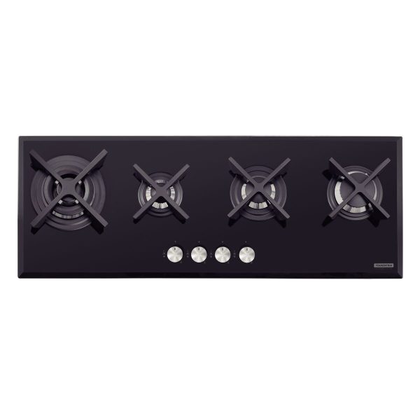 Cooktop a Gás Tramontina Design Collection Slim Glass Flat em Vidro Temperado e Trempes em Ferro Fundido com Acendimento Automático 4 Queimadores