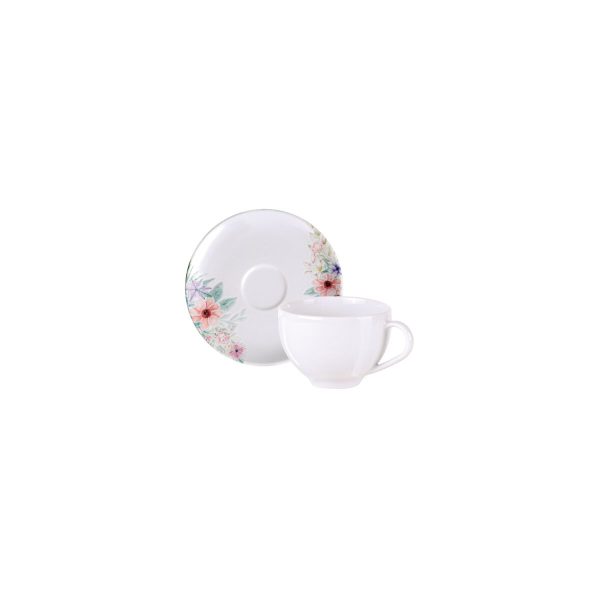 Conjunto Xícara e Pires de Chá Tramontina Floratta em Porcelana Decorada 250 ml 2 Peças