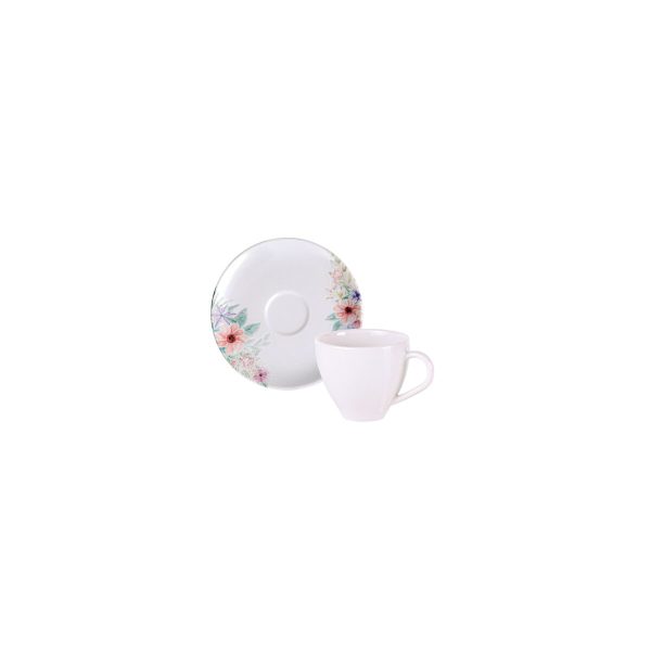 Conjunto Xícara e Pires de Café Tramontina Floratta em Porcelana Decorada 100 ml 2 Peças