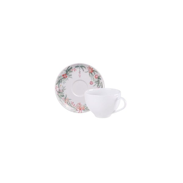 Conjunto Xícara e Pires de Chá Tramontina Casa Natal Noite Feliz em Porcelana Decorada 250 ml 2 Peças